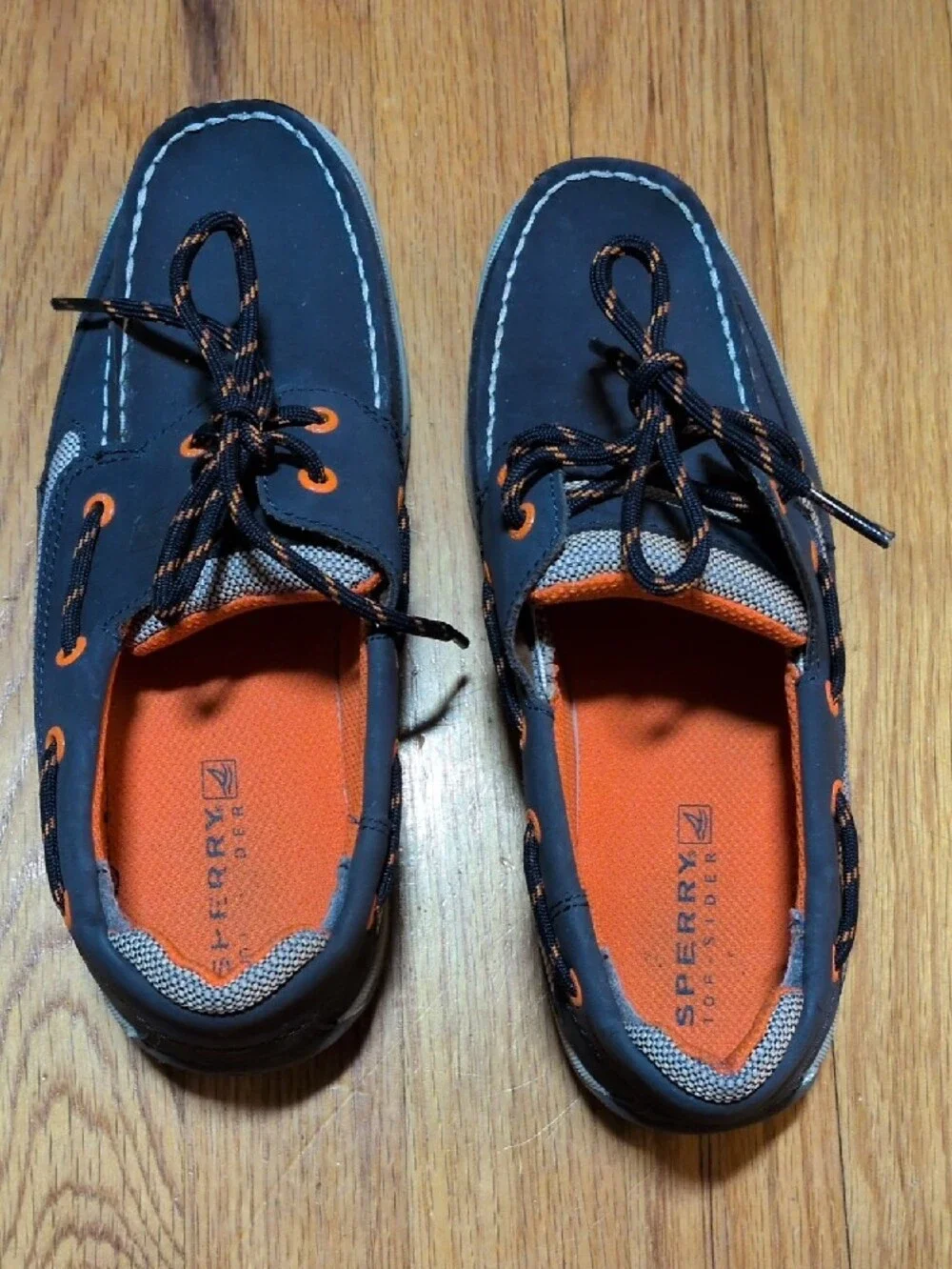 Sperry boys Navy and Orange Lace-Up loafers boat shoes size 6